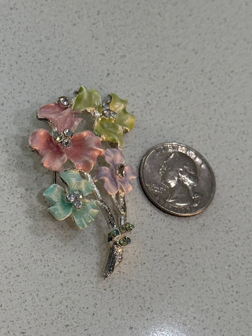 Pastel Floral Rhinestone Brooch - Pink, Green, Mint, Lavender - Picture 4 of 5